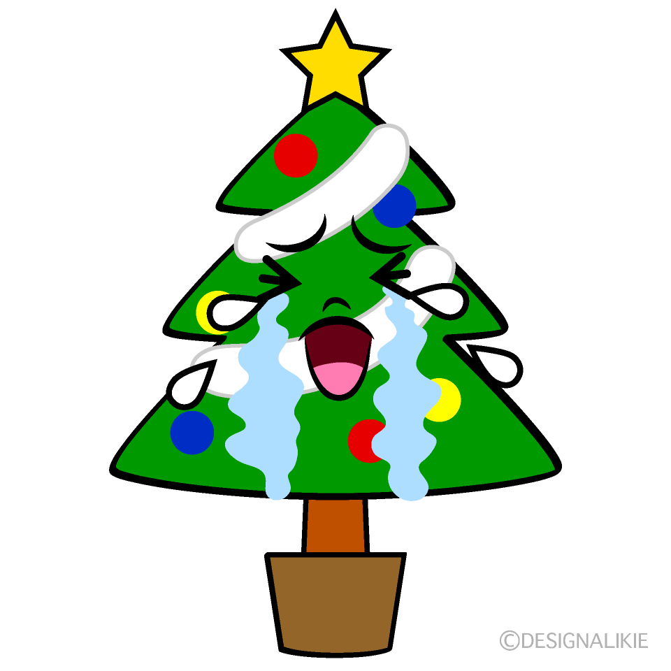 かわいい泣くクリスマスツリーイラスト