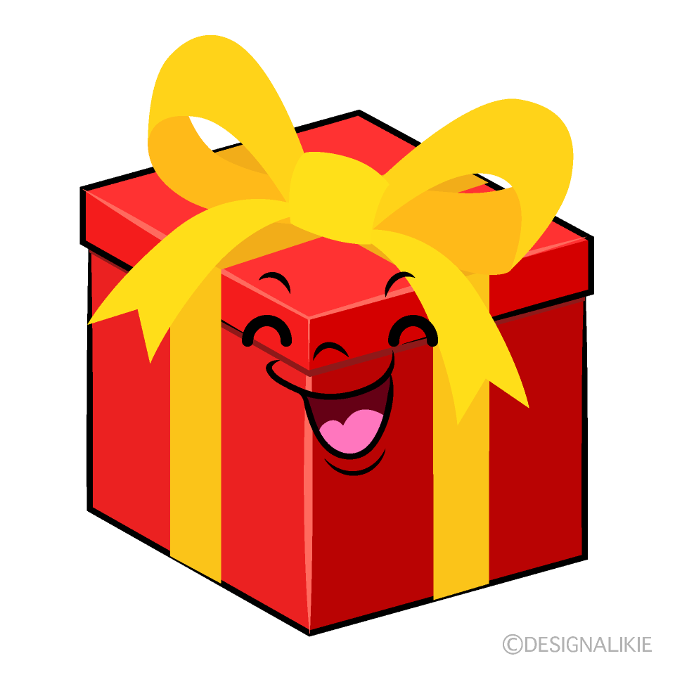 かわいい笑顔のプレゼント箱イラスト