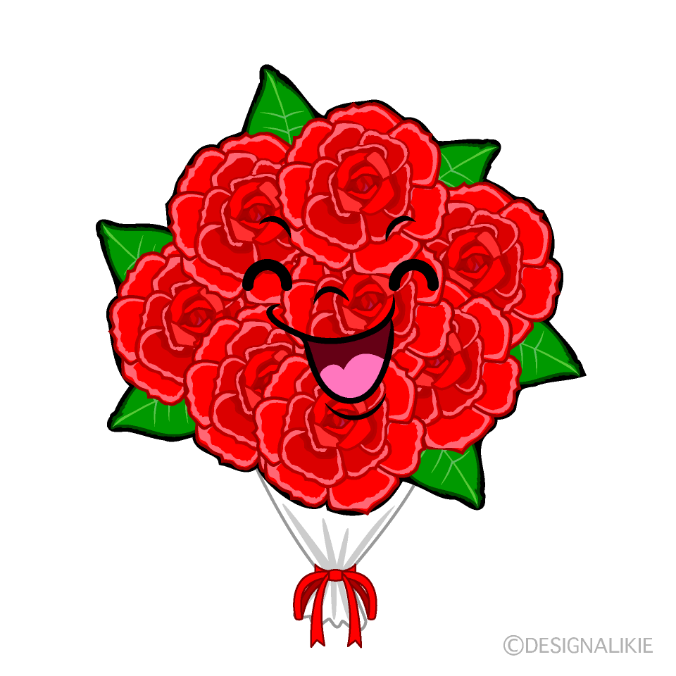 かわいい笑顔のバラ花束イラスト