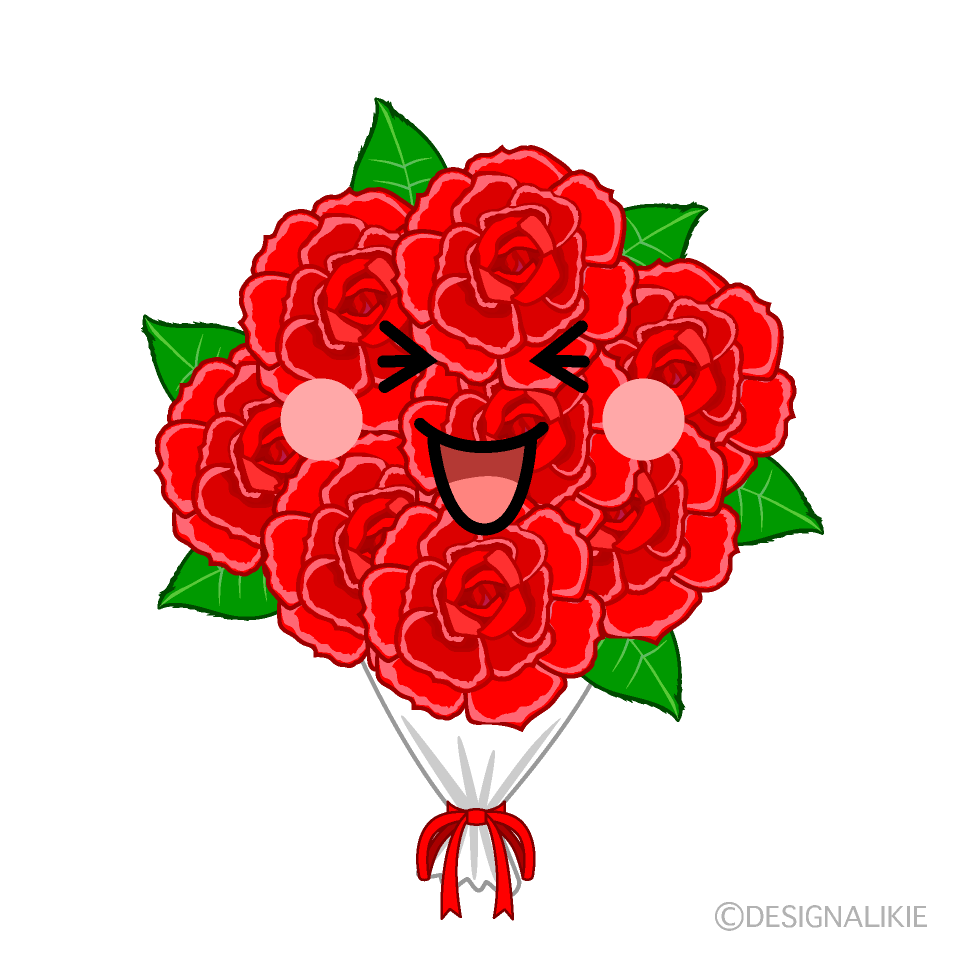 かわいい笑うバラ花束イラスト