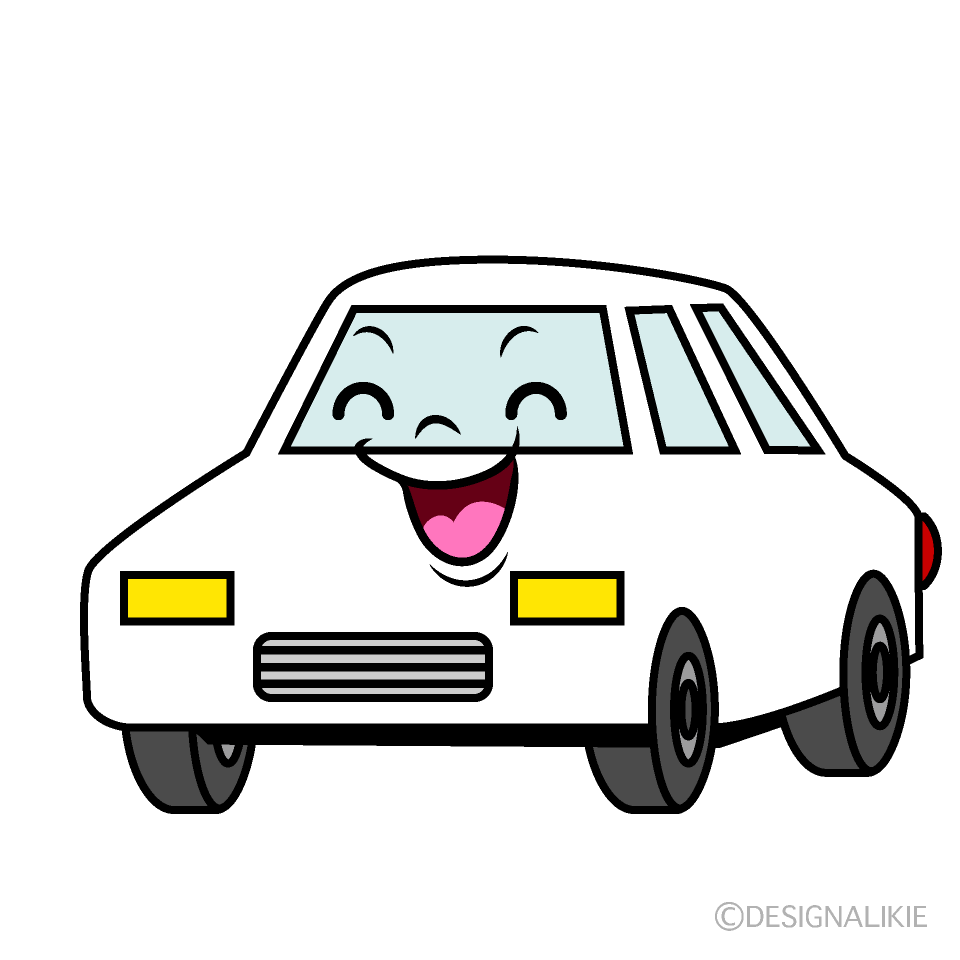 かわいい笑顔の白い車イラスト