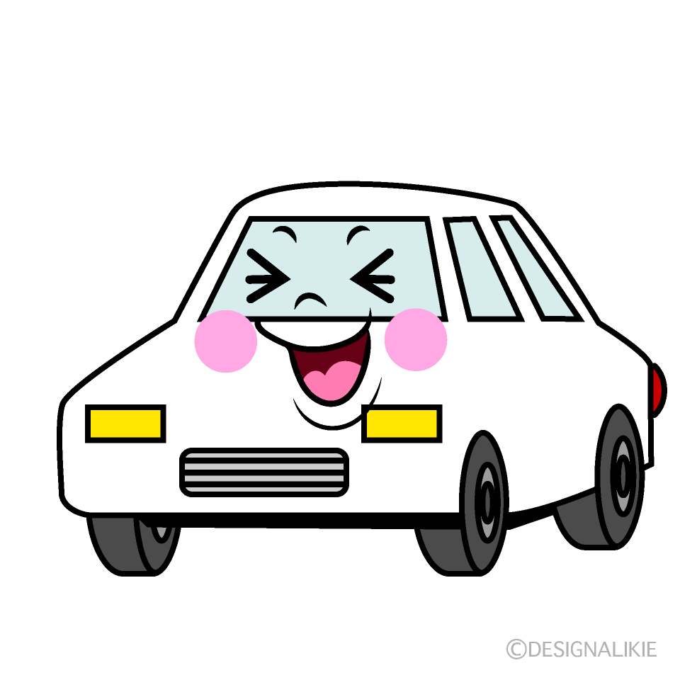 かわいい笑う白い車イラスト