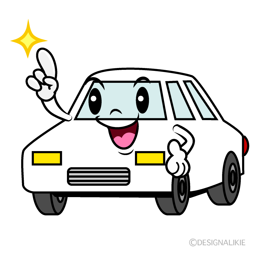 かわいい指差す白い車イラスト