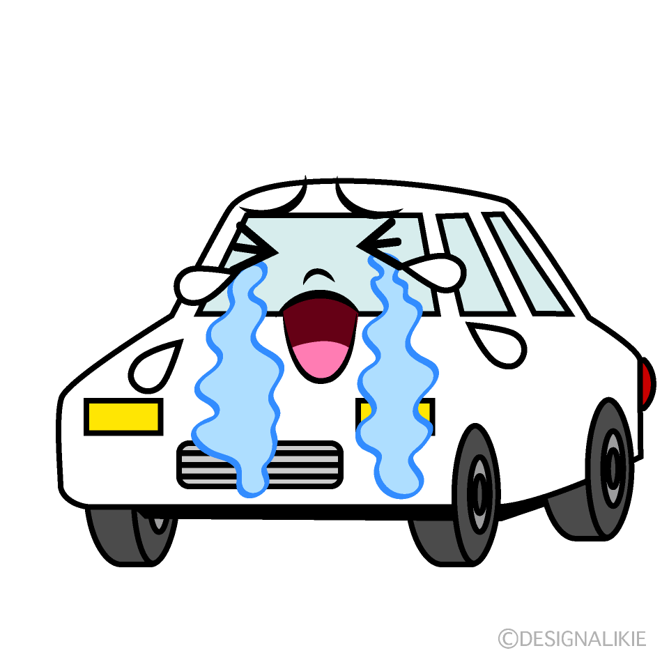 かわいい泣く白い車イラスト