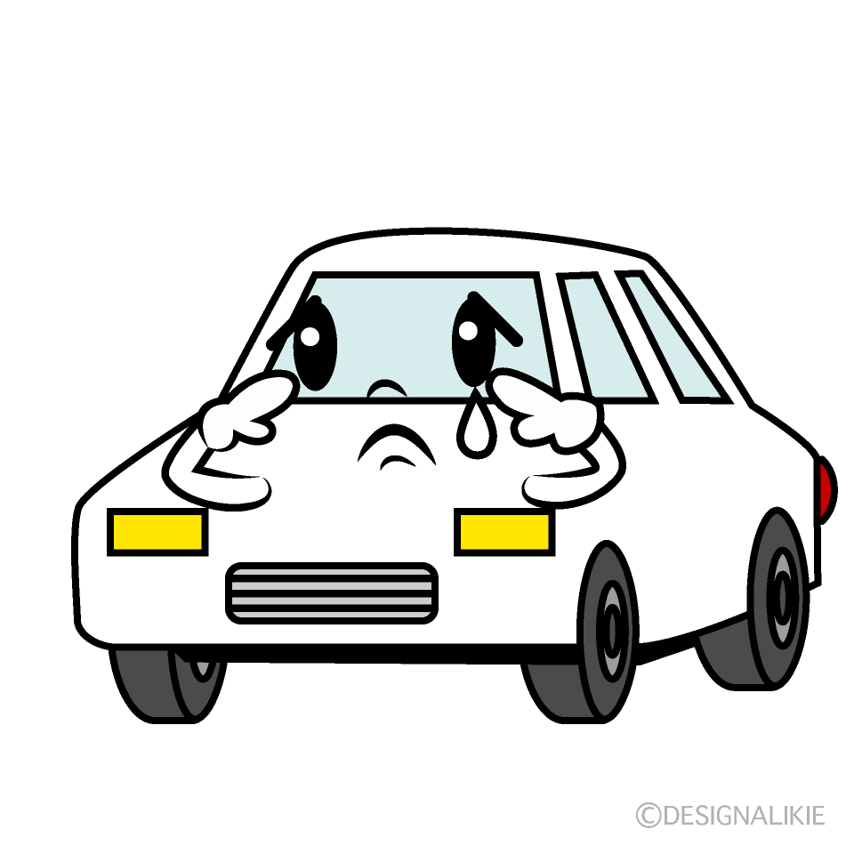 かわいい悲しい白い車イラスト