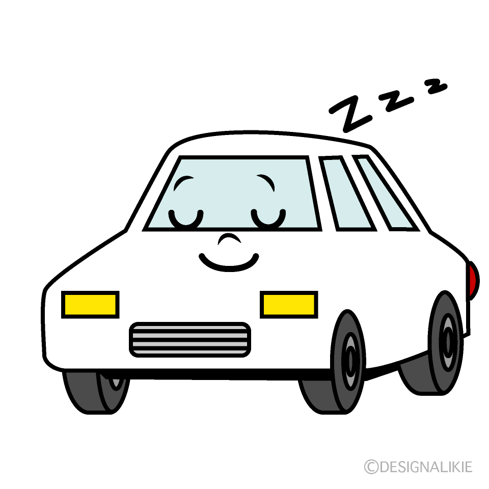 かわいい寝る白い車イラスト