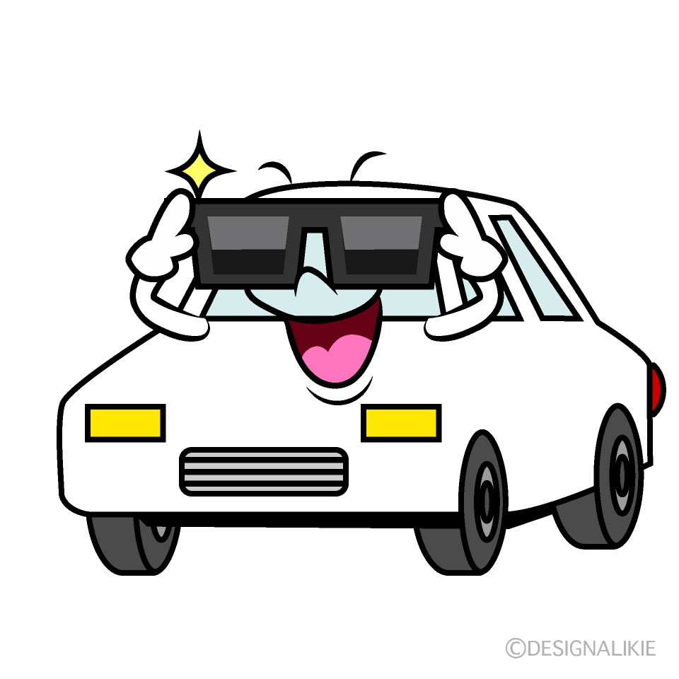 かわいいサングラスの白い車イラスト