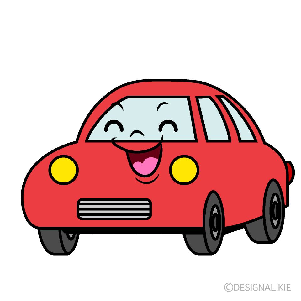 かわいい笑顔の赤い車イラスト