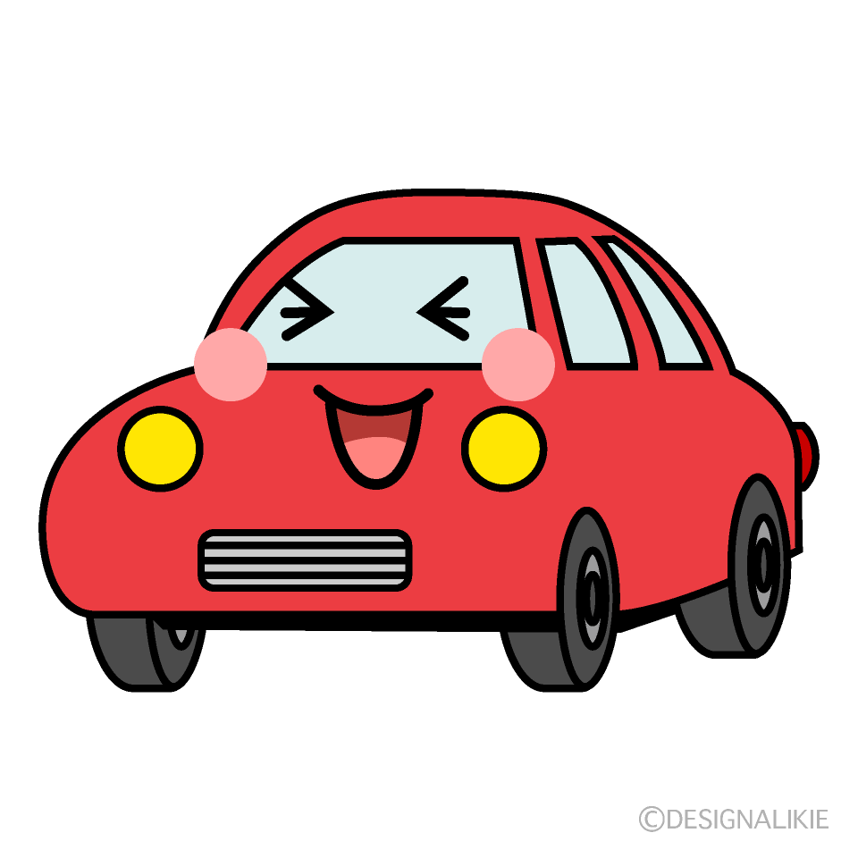 かわいい笑う赤い車イラスト
