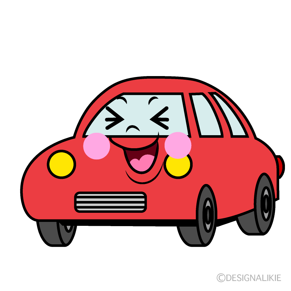 かわいい笑う赤い車イラスト