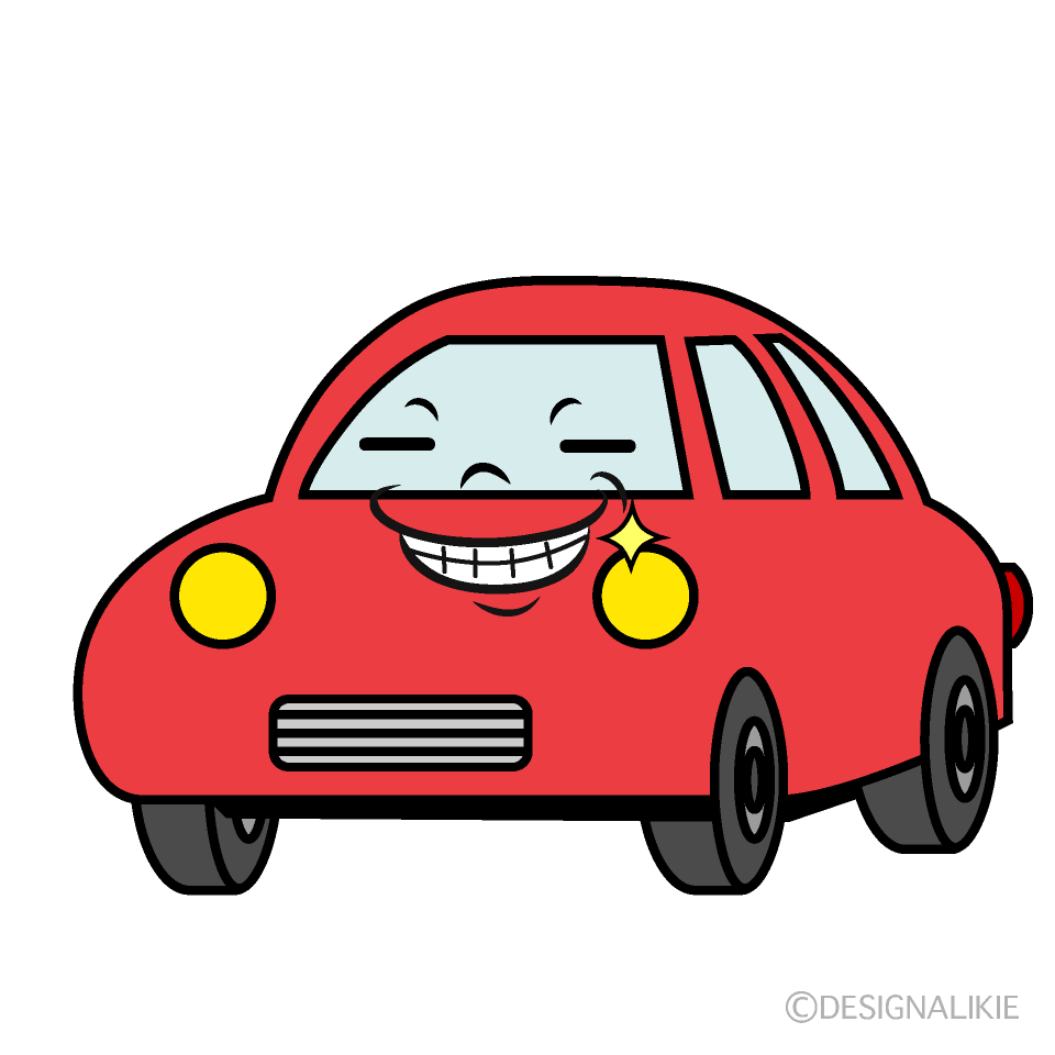 かわいいニヤリの赤い車イラスト