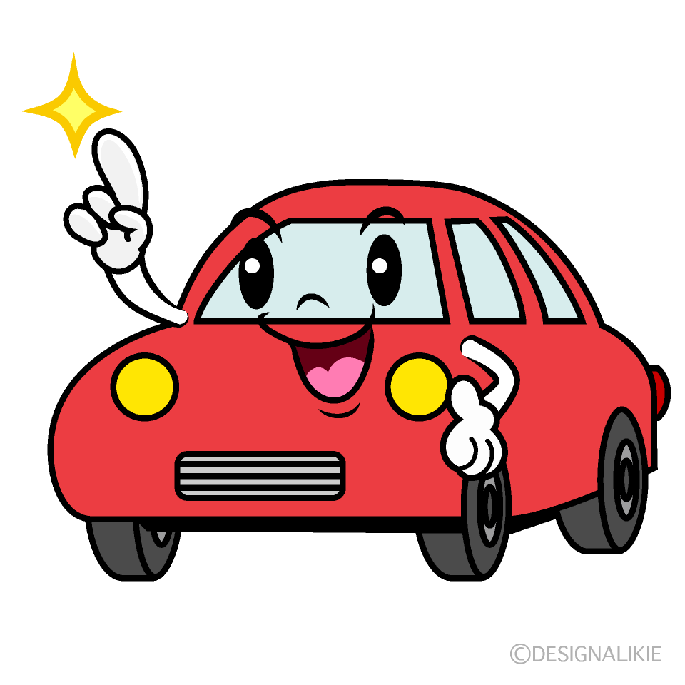 かわいい指差す赤い車イラスト