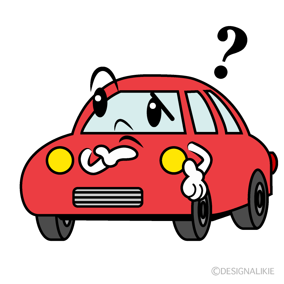 かわいい考える赤い車イラスト