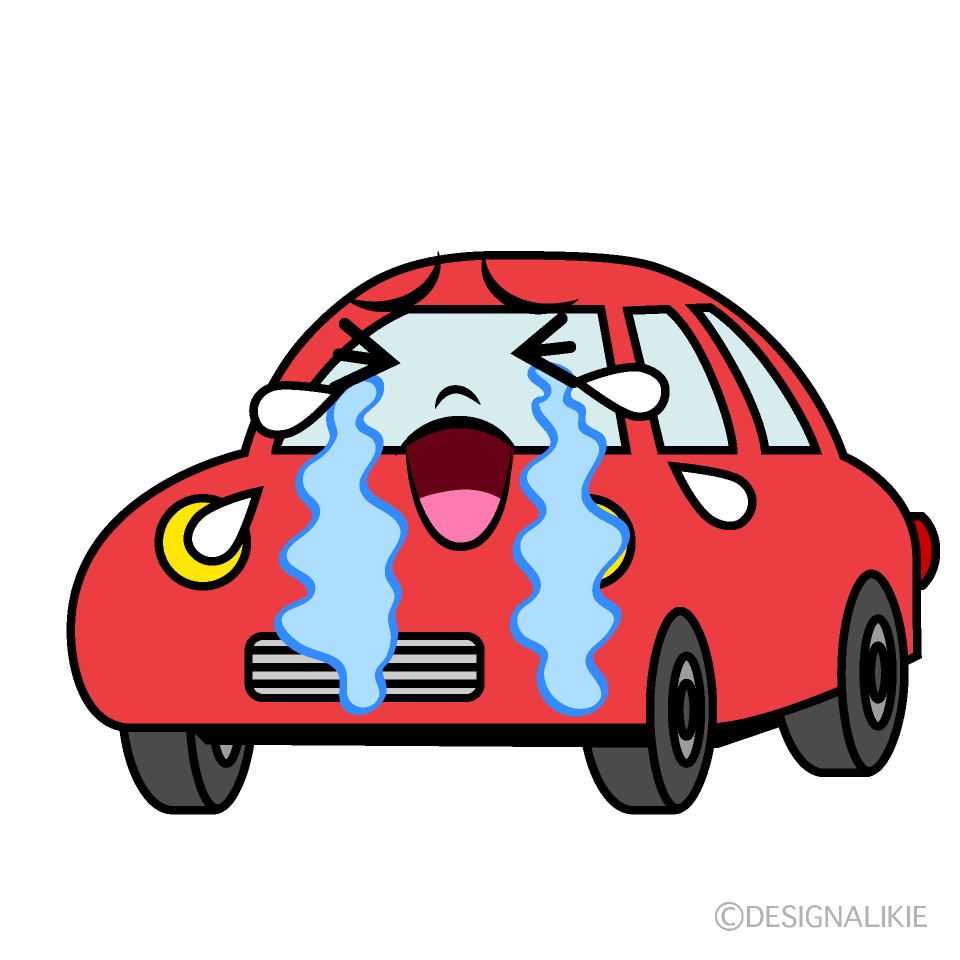 かわいい泣く赤い車イラスト