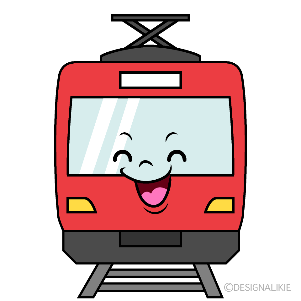 かわいい笑顔の赤い電車イラスト