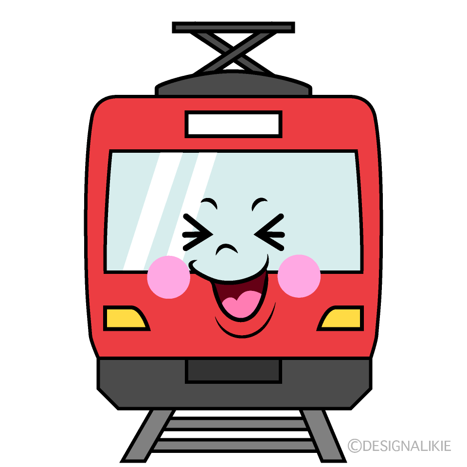 かわいい笑う赤い電車イラスト