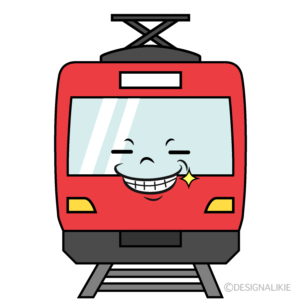 かわいいニヤリの赤い電車イラスト