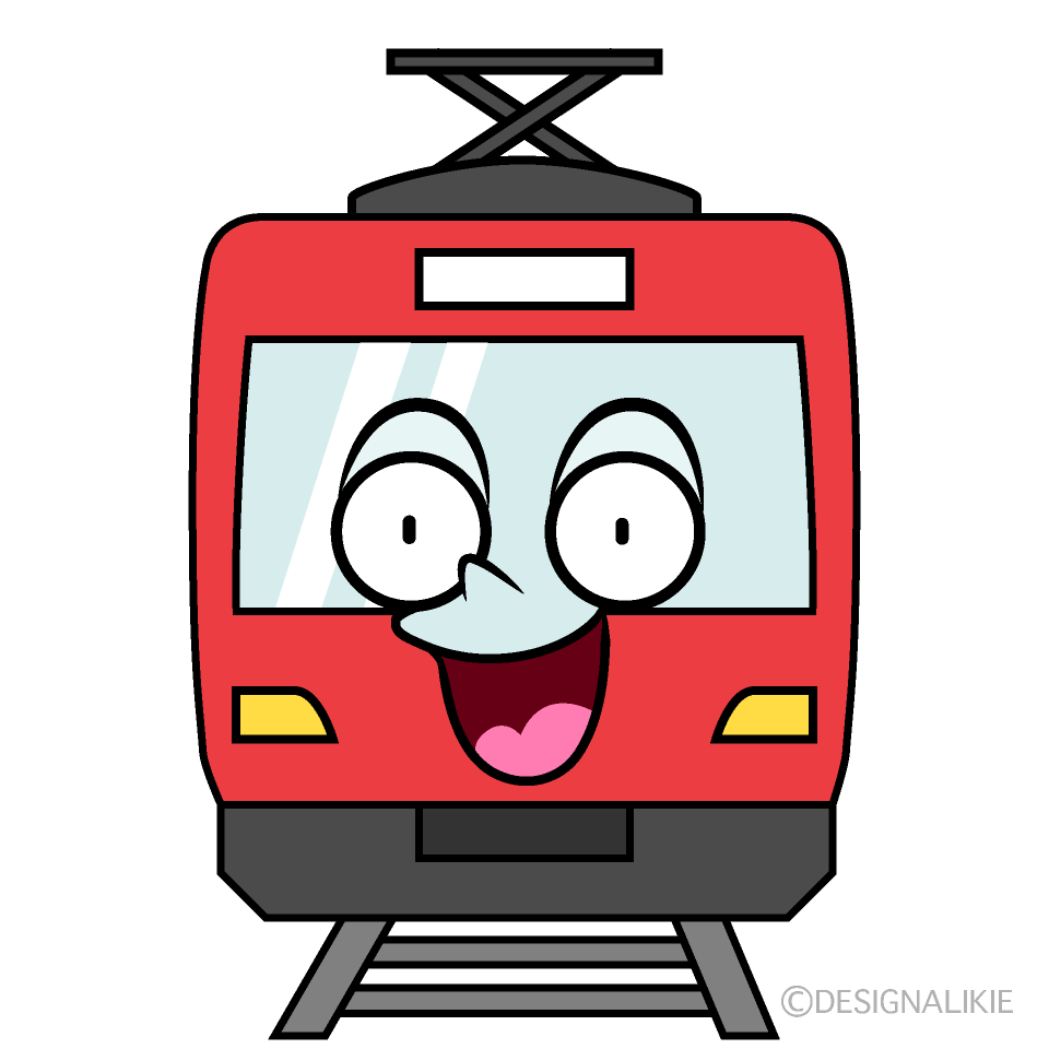 かわいい驚く赤い電車イラスト