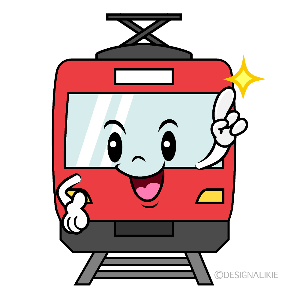 かわいい指差す赤い電車イラスト