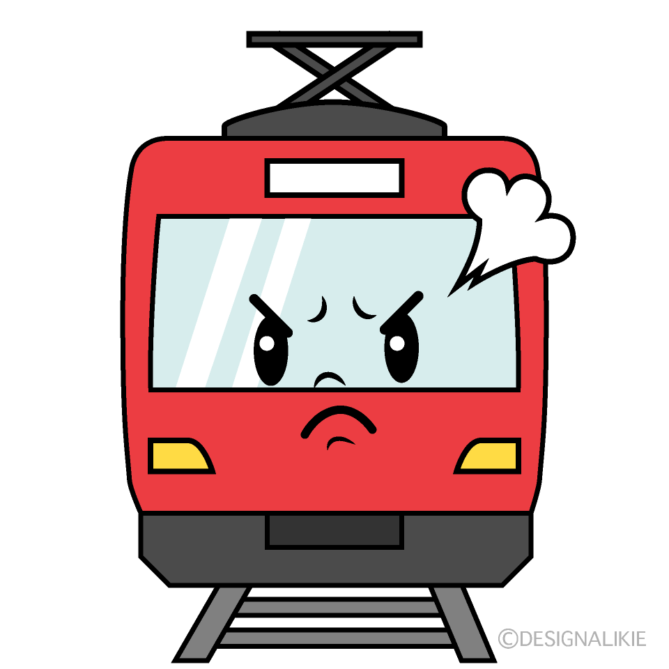 かわいい怒る赤い電車イラスト
