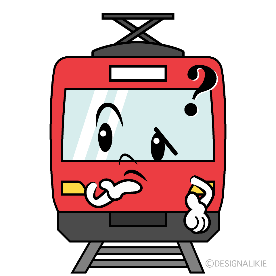 かわいい考える赤い電車イラスト