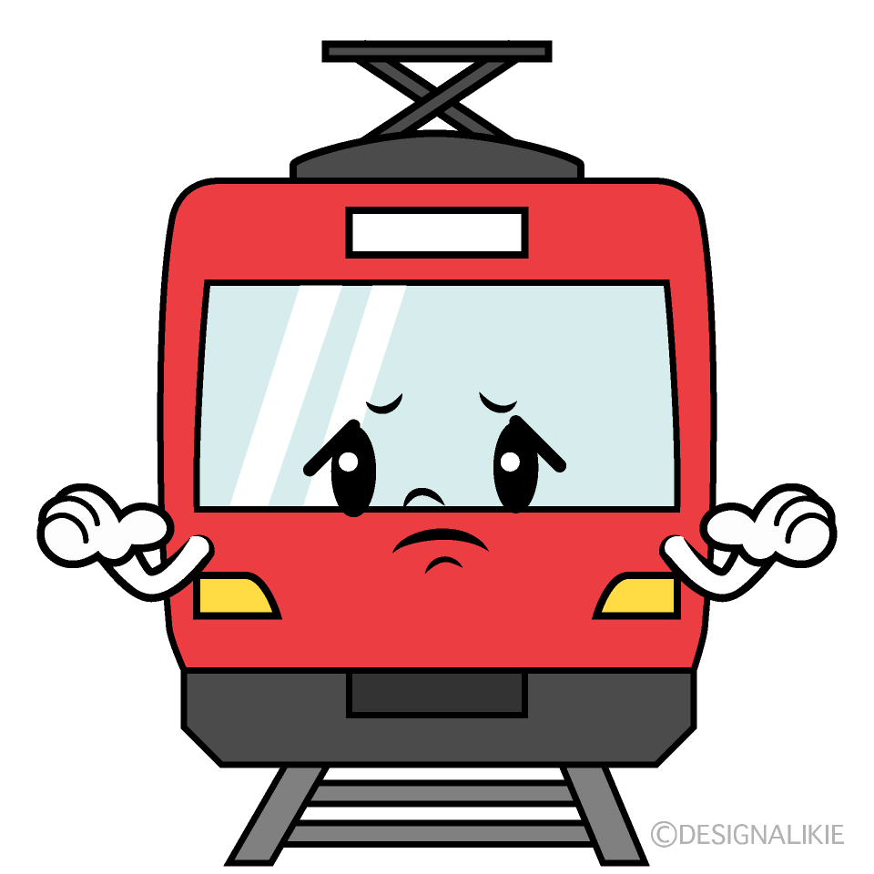 かわいい困る赤い電車イラスト