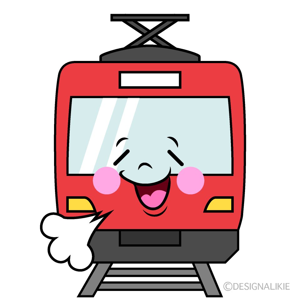 かわいいリラックスする赤い電車イラスト