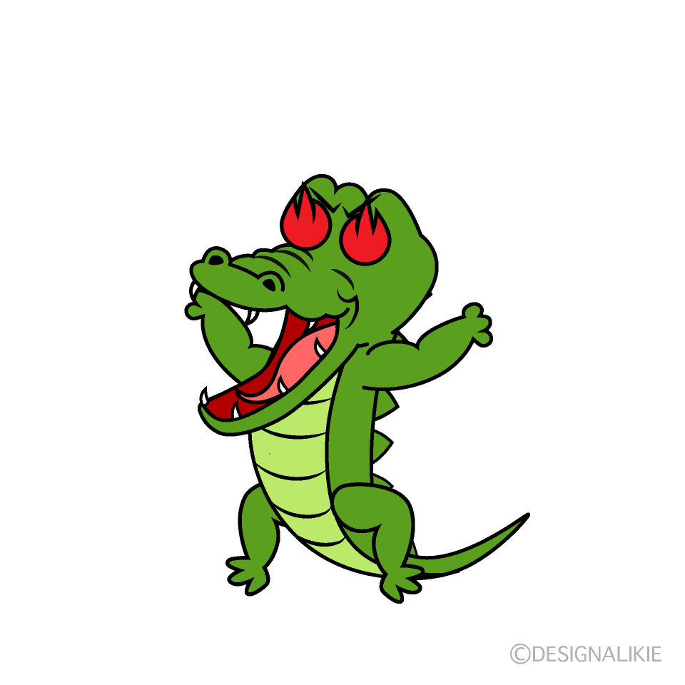 かわいい燃えるワニイラスト