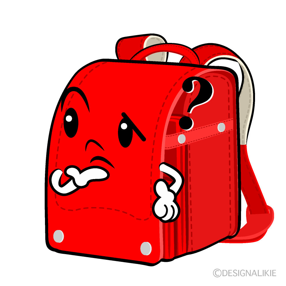 かわいい考える赤ランドセルイラスト