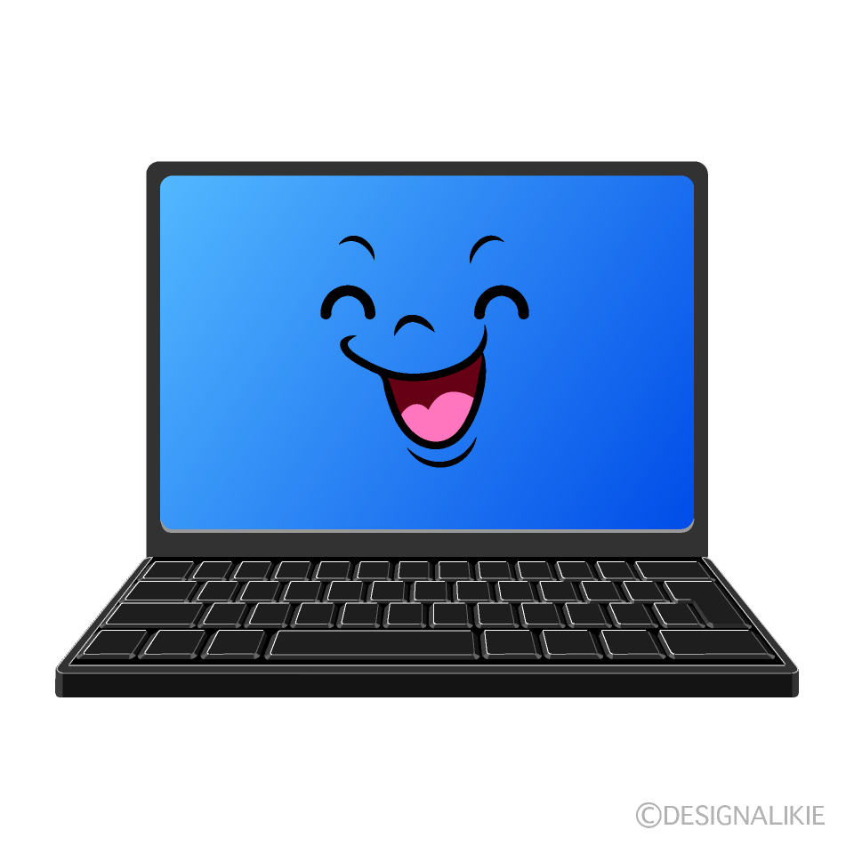 かわいい笑顔のノートパソコンイラスト