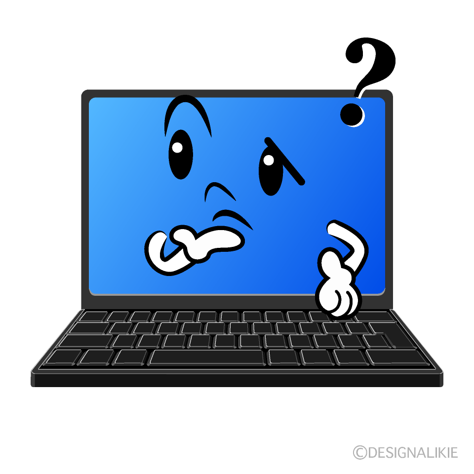かわいい考えるノートパソコンイラスト