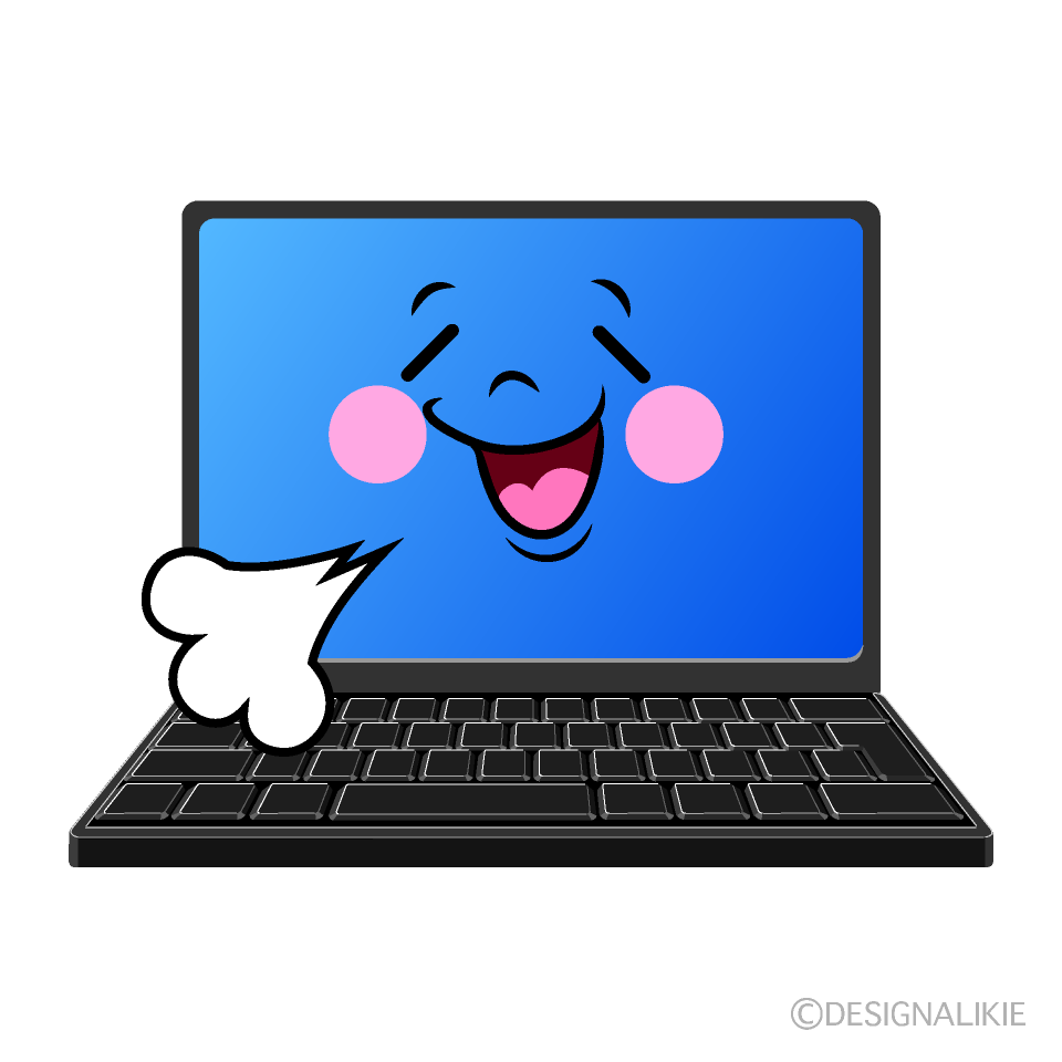 かわいいリラックスするノートパソコンイラスト