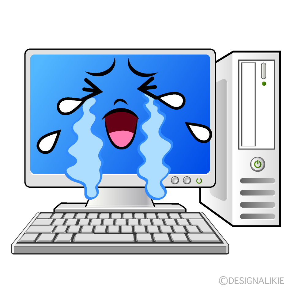 かわいい泣くデスクトップパソコンイラスト