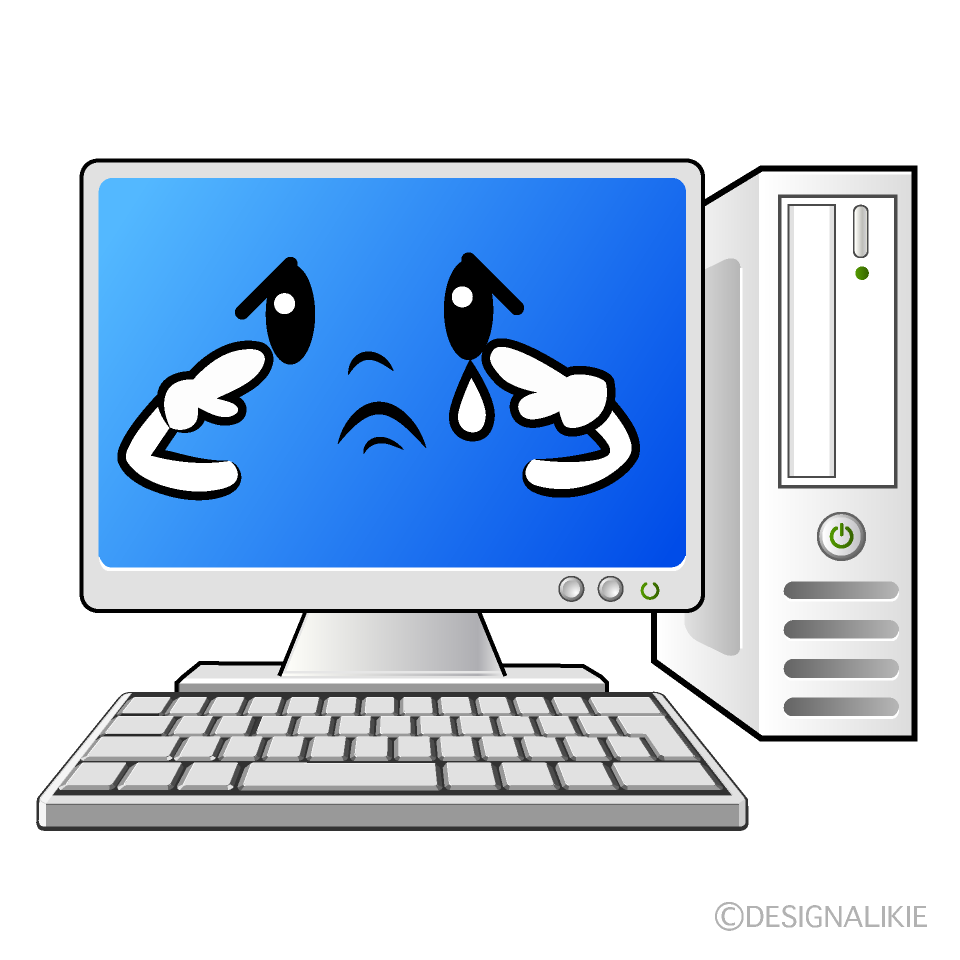 かわいい悲しいデスクトップパソコンイラスト