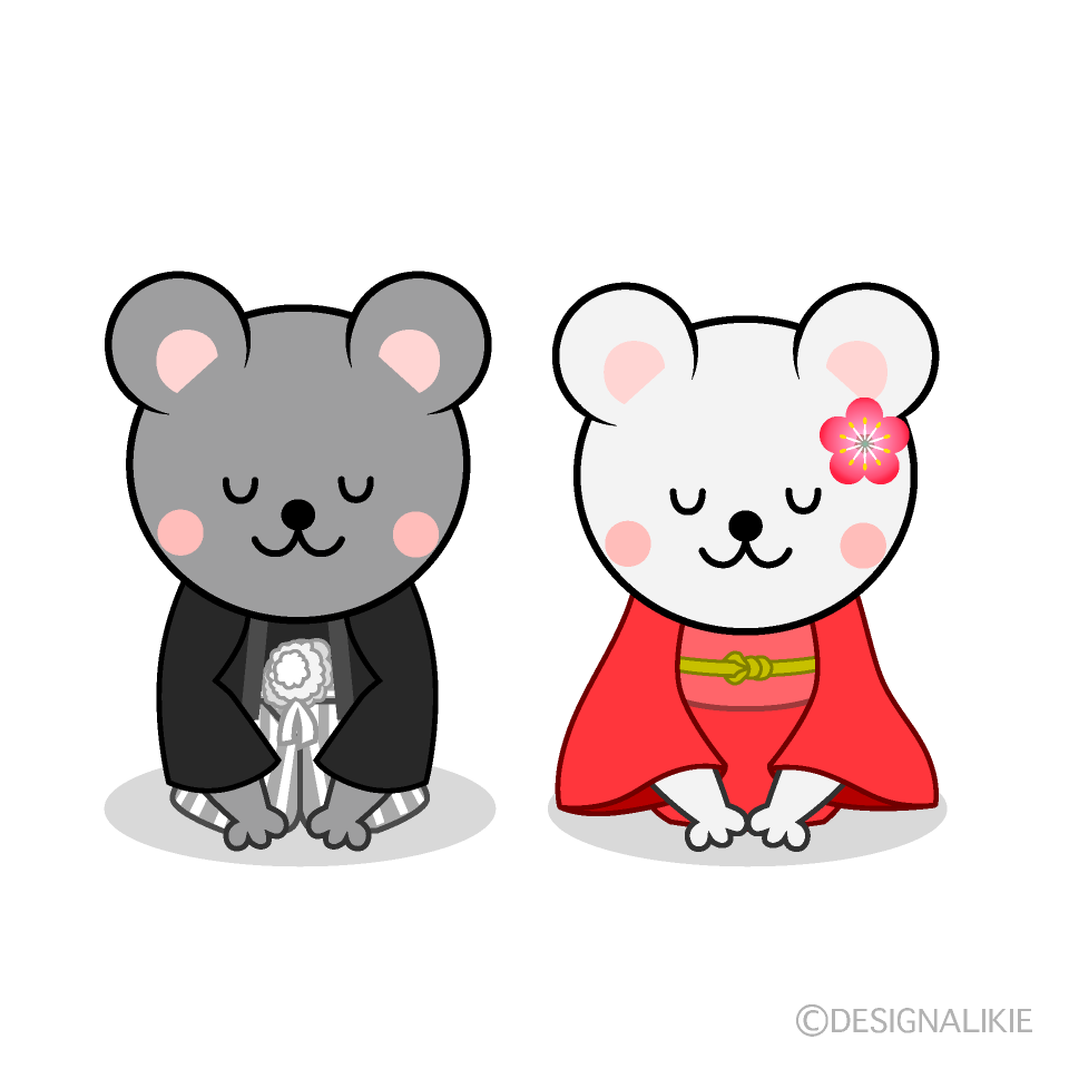 かわいいお辞儀するネズミ夫婦イラスト