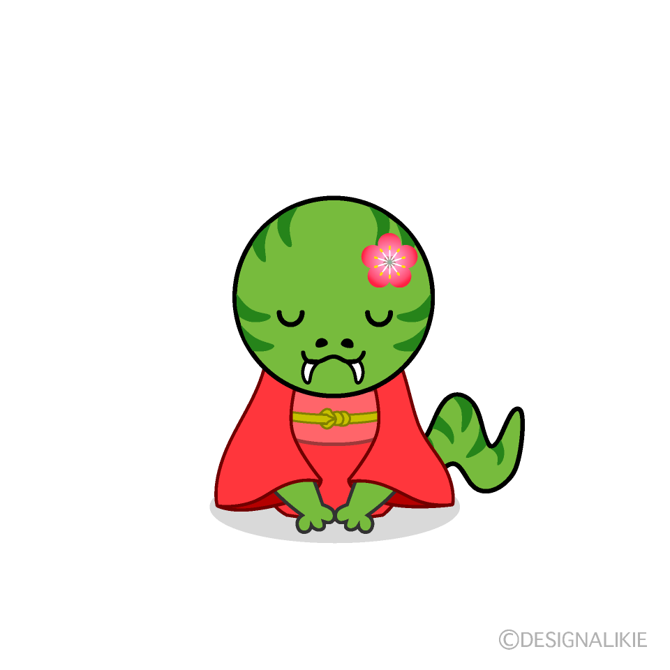 Cute Bowing Snake in Kimono Clipart