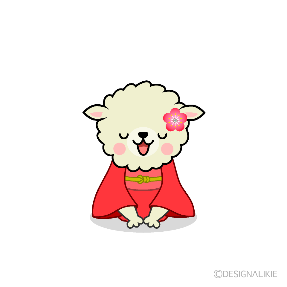 Cute Bowing Sheep in Kimono Clipart