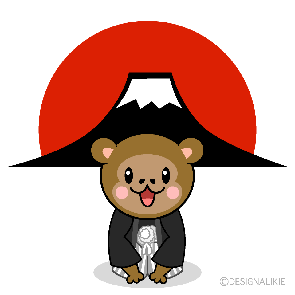 かわいい富士山日の出と猿イラスト