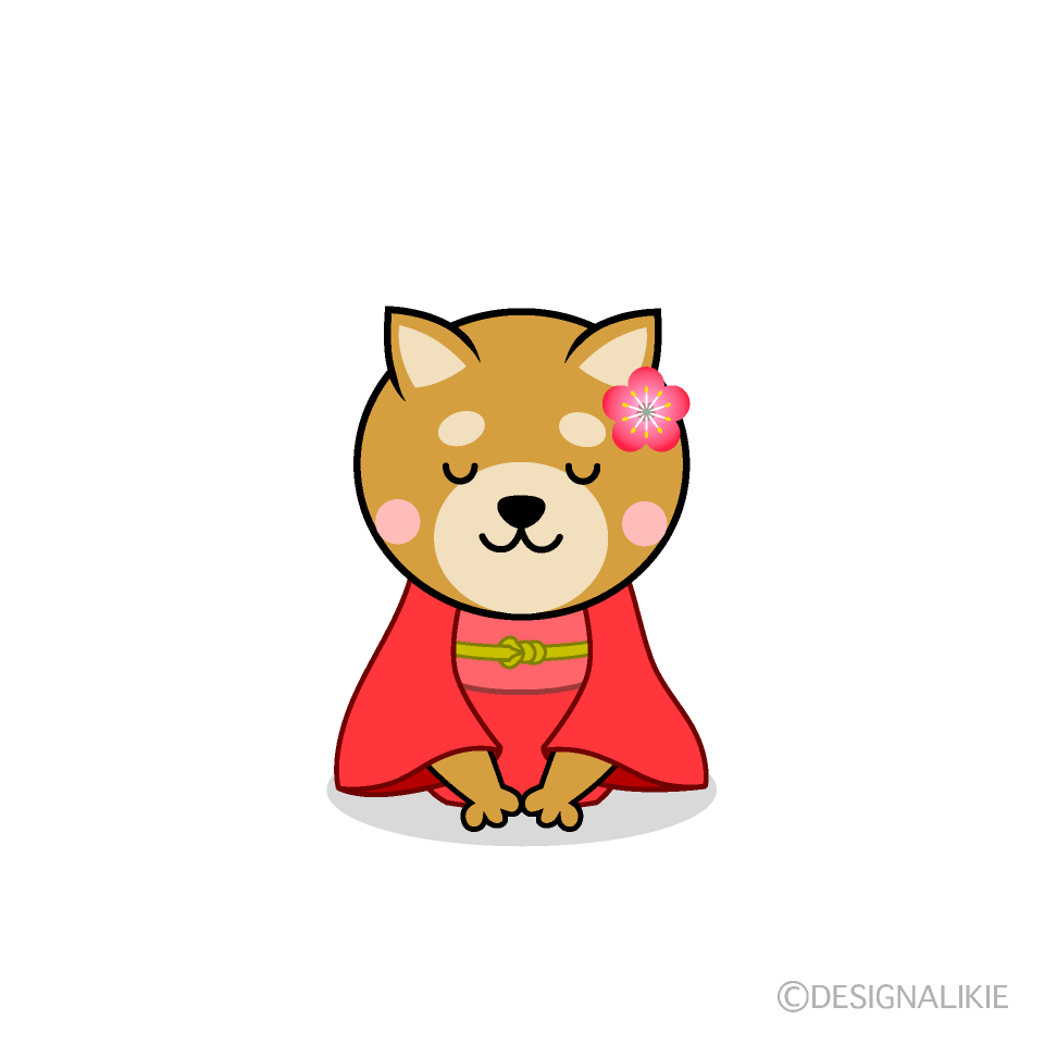 かわいい着物でお辞儀する犬イラスト