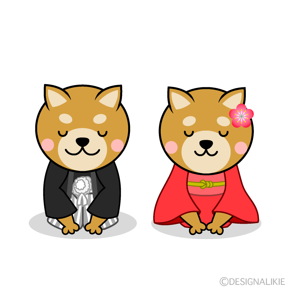 かわいいお辞儀する犬夫婦イラスト