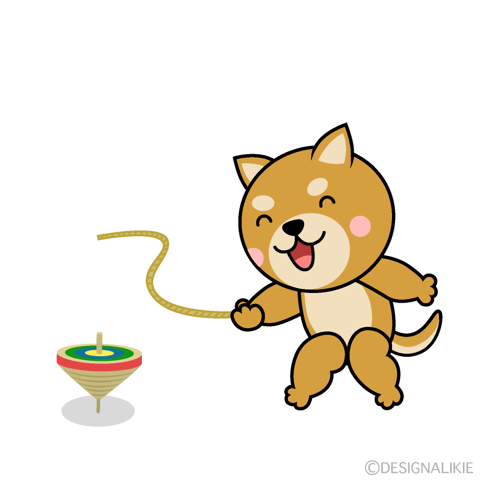 Cute Dog Spinning a Top Clipart
