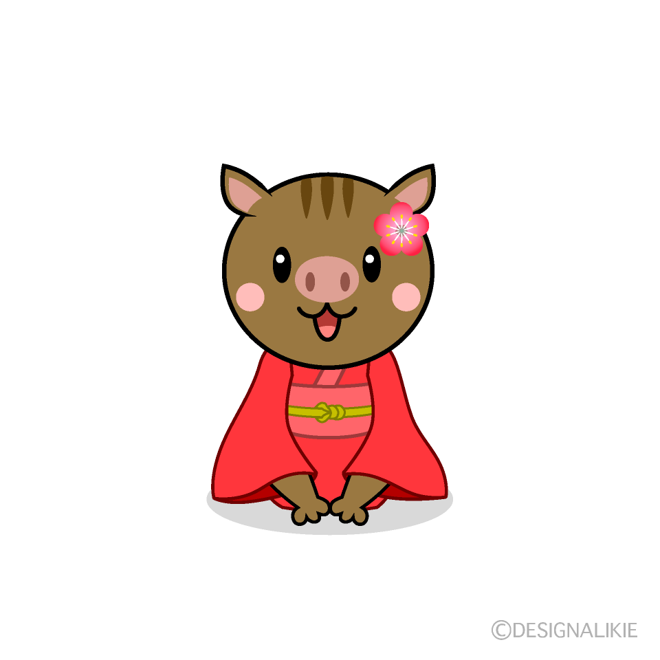 かわいい着物の猪イラスト