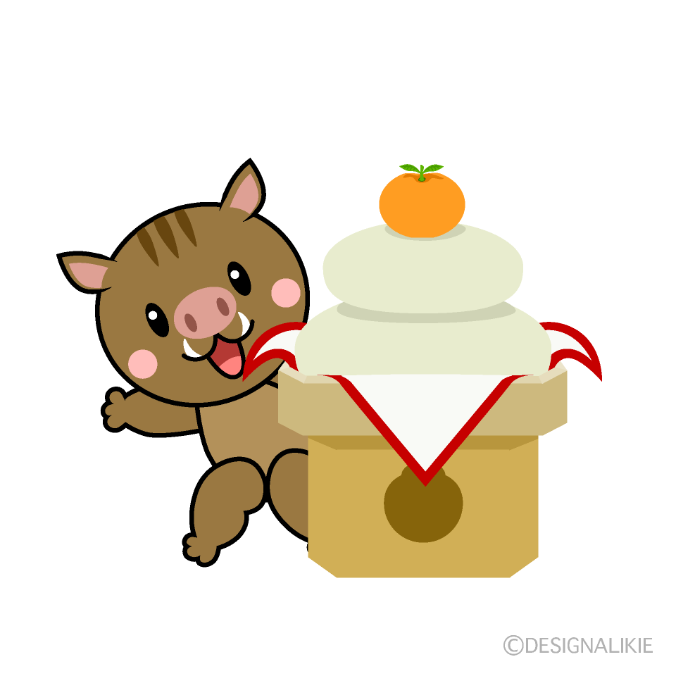 かわいい鏡餅と猪イラスト