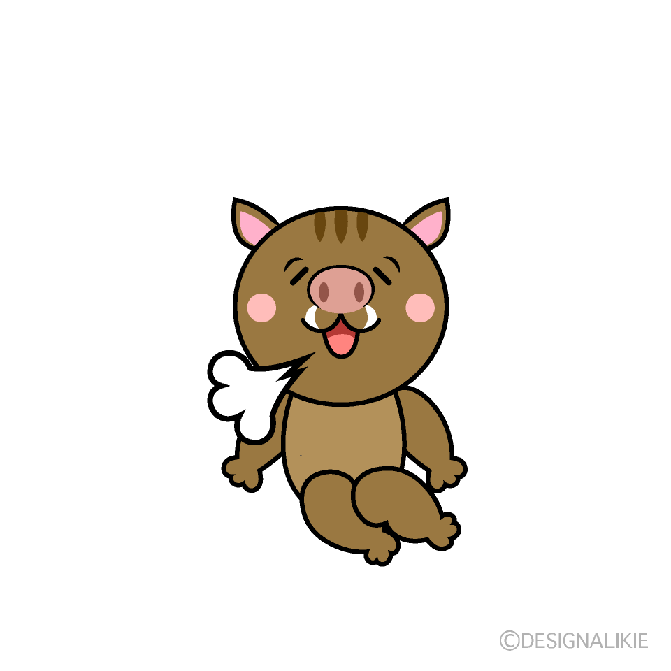 かわいいリラックスしたイノシシイラスト