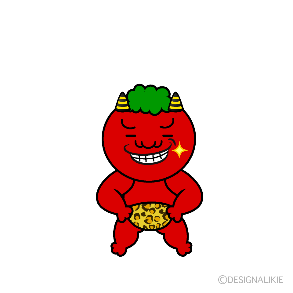 かわいいニヤリの赤鬼イラスト