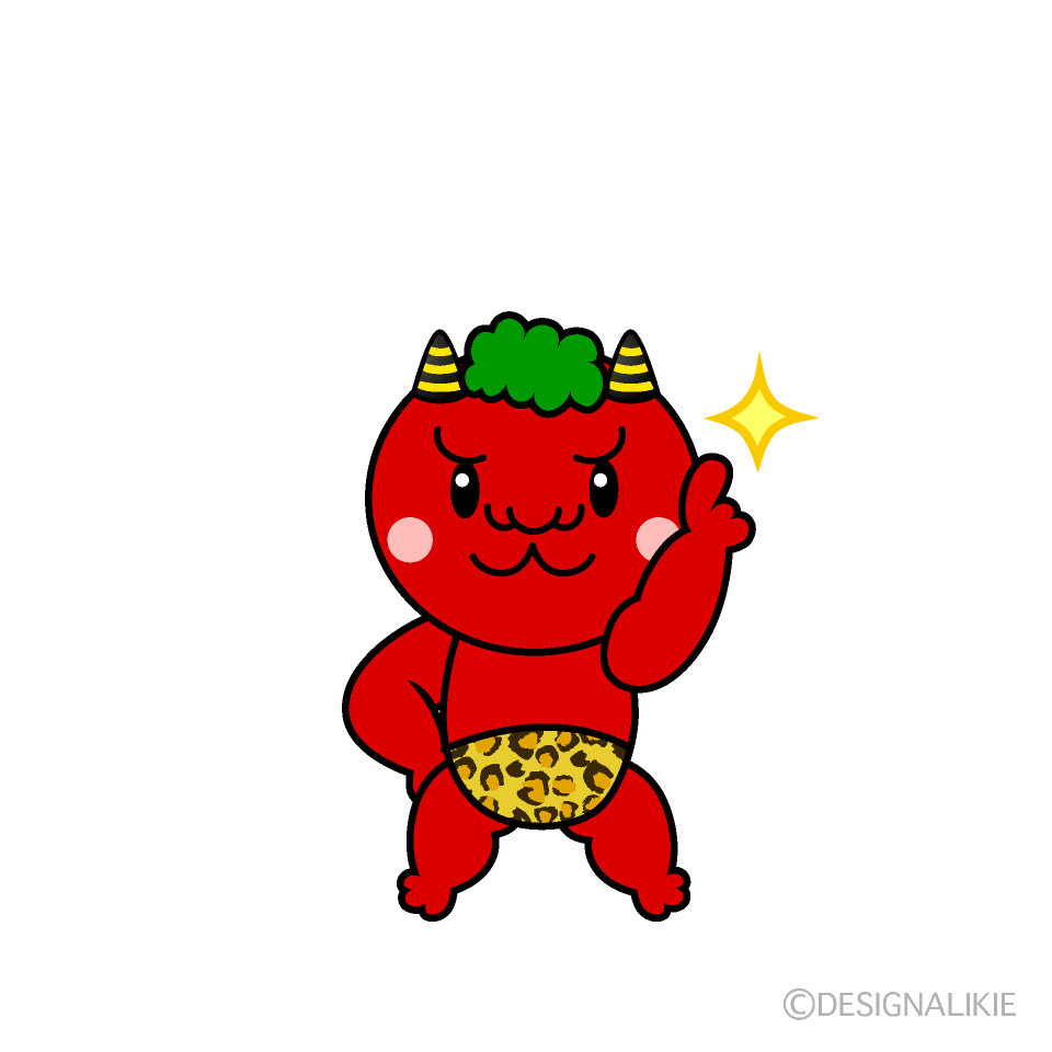 かわいい指差す赤鬼イラスト