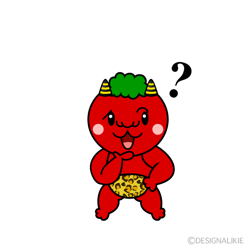 かわいい考える赤鬼イラスト