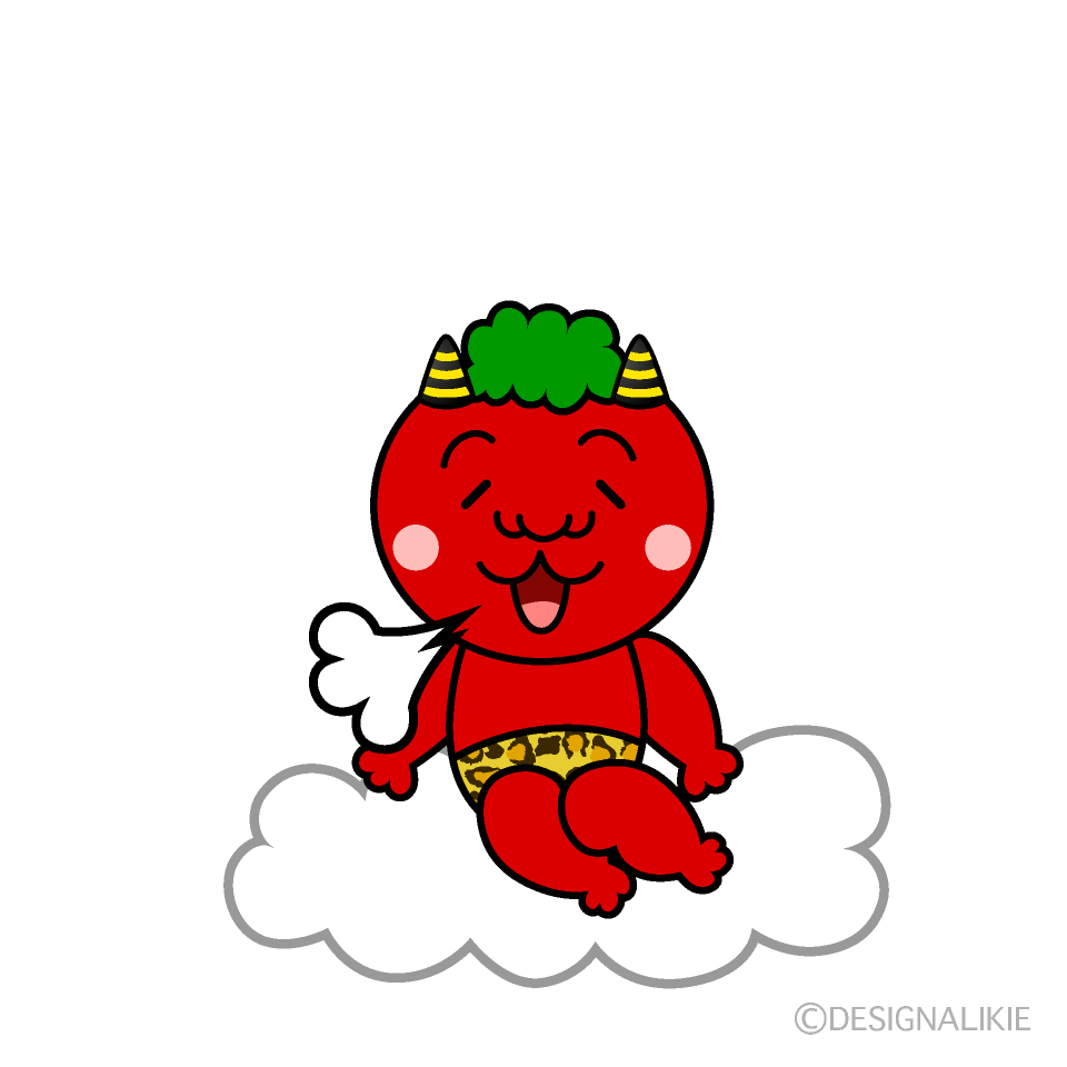 かわいいリラックスする赤鬼イラスト