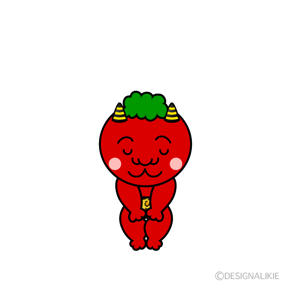 かわいいお辞儀する赤鬼イラスト