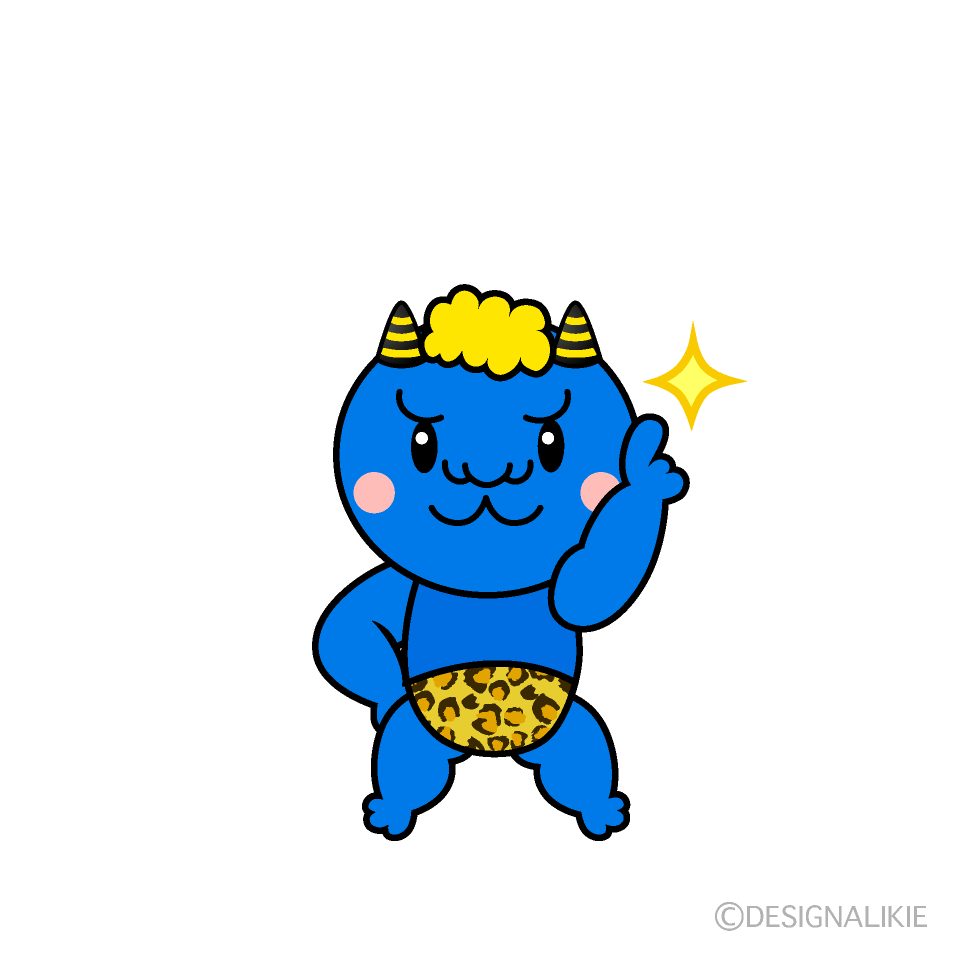 かわいい指差す青鬼イラスト